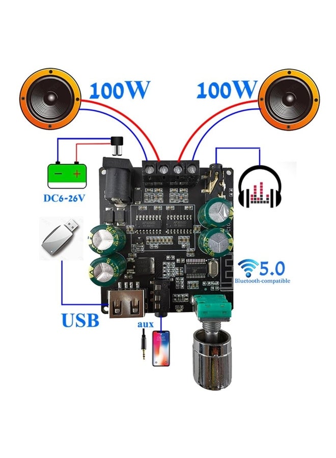 100W Bluetooth 5.0 Digital Power Amplifier Board  AUX Speaker 2.0 CH Stereo Home Music Wireless Module Audio AMP - Image 1