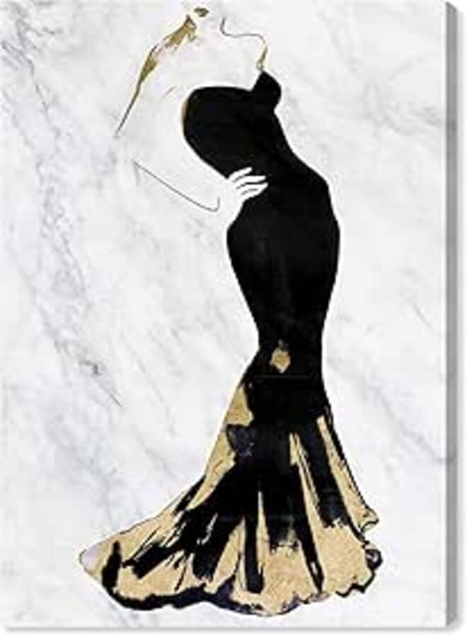 The Oliver Gal Artist Co. Fashion and Glam Wall Art Canvas Prints 'Gill Bay Dress Marble' Home Décor, 16" x 24", Black, Gold 