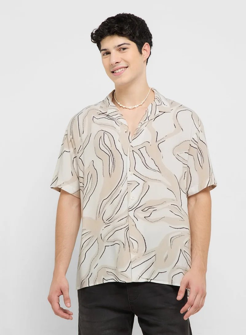 Regular Fit Floral Print Spread Collar Shirt