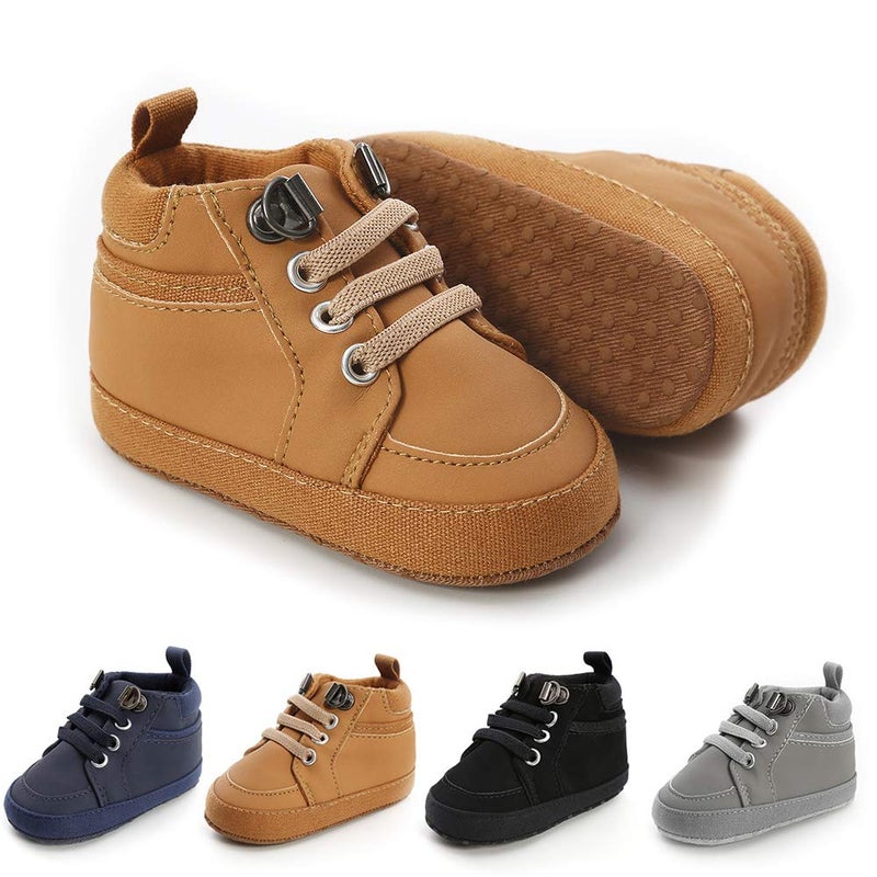 Meckior Toddler Baby Boys Girls High Tops Ankle Sneakers Soft Anti-Slip Sole PU Leather Moccasins Infant Newborn Prewalker First Walking Crib Shoes - Image 1