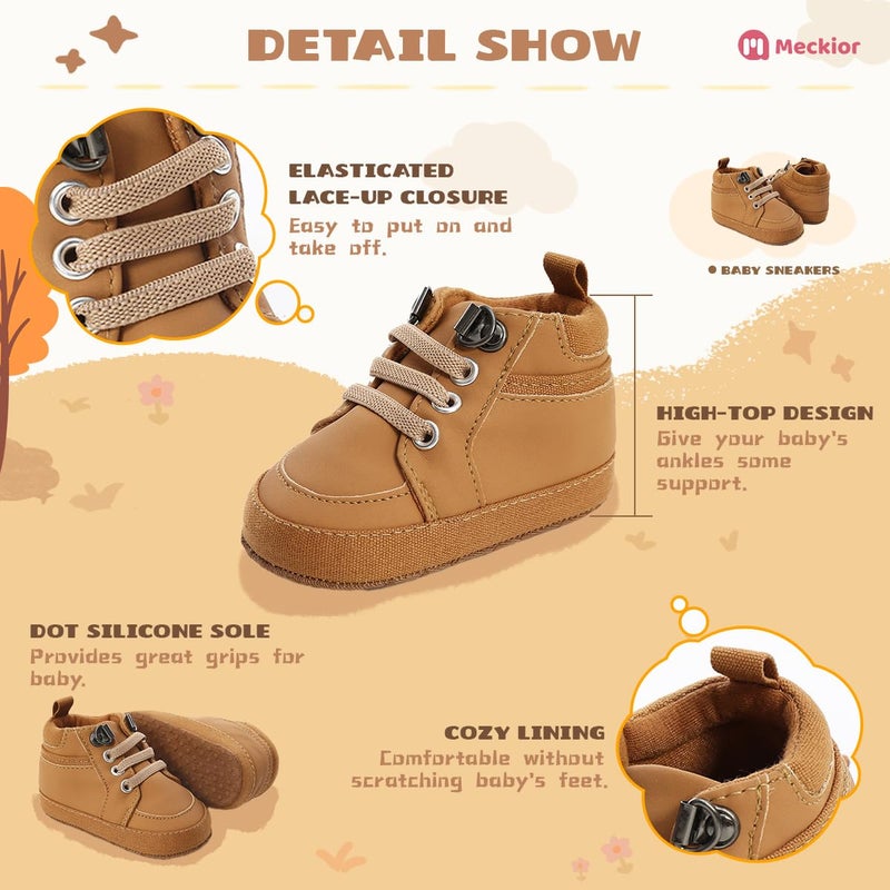 Meckior Toddler Baby Boys Girls High Tops Ankle Sneakers Soft Anti-Slip Sole PU Leather Moccasins Infant Newborn Prewalker First Walking Crib Shoes - Image 5