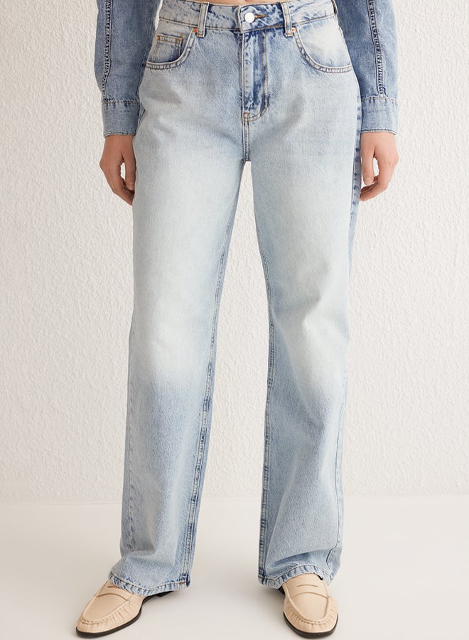 trendyol Light Blue High Waist Wide Leg Jeans - Image 3