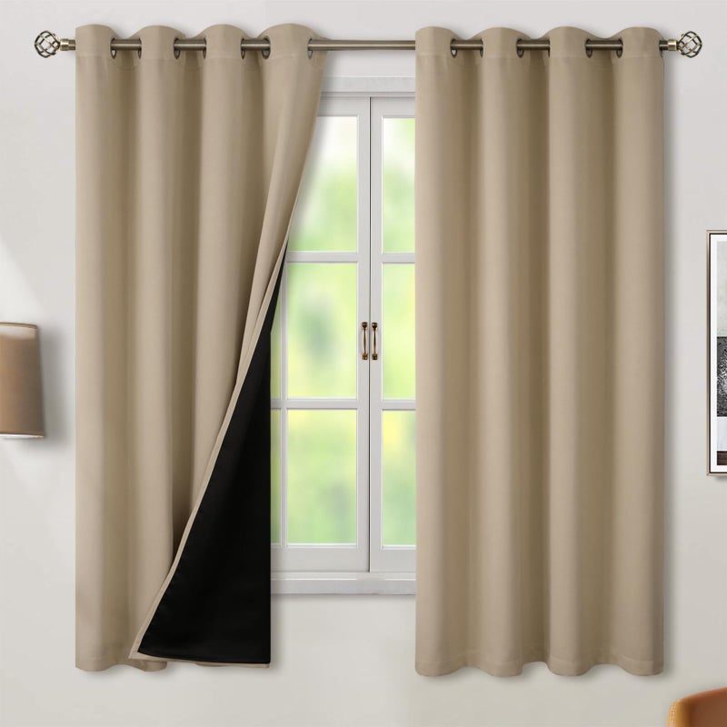 BGment بئسة معزولة حرارية بنسبة 100 ٪ الستائر اللعين لغرفة النوم مع بطانة سوداء طبقة مزدوجة الغرفة الكاملة غلق الضوضاء الستار جروميت (52 × 63 بوصة الرمال 2 لوحات) - Image 1