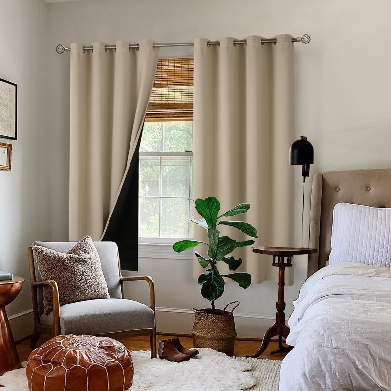 BGment بئسة معزولة حرارية بنسبة 100 ٪ الستائر اللعين لغرفة النوم مع بطانة سوداء طبقة مزدوجة الغرفة الكاملة غلق الضوضاء الستار جروميت (52 × 63 بوصة الرمال 2 لوحات) - Image 2