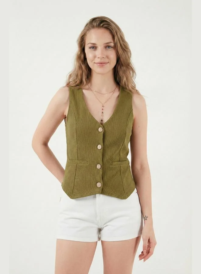 Lela Lela Fittili Regular Fit V-Neck Buttoned Vest Women's VEST 5866559