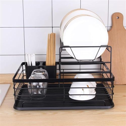 Zeinwap metal Kitchen Dish Rack Drainer|Drying Rack with Removable Drain Tray, 2-Tier Rack Large (Black) - Image 4