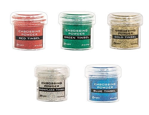 Ranger Cardmaking: Tinsel Heat Embossing - Ranger Glitter Tinsel Embossing Powders - 5 Item Bundle - Image 1