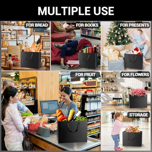 EUSOAR Black Gift Bags with Handles, Medium 20pcs 10.6" x 3.1" x 8.3" Heavy Duty Kraft Paper Wrap Bags with Cloth Handles for Retail, Grocery, Boutique, Business, Merchandise, Party Favor, Wedding - Image 4