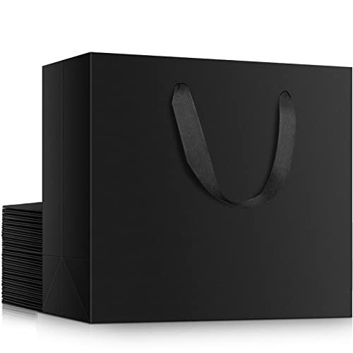 EUSOAR Black Gift Bags with Handles, Medium 20pcs 10.6" x 3.1" x 8.3" Heavy Duty Kraft Paper Wrap Bags with Cloth Handles for Retail, Grocery, Boutique, Business, Merchandise, Party Favor, Wedding - Image 1