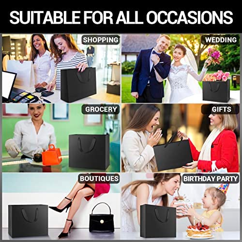 EUSOAR Black Gift Bags with Handles, Medium 20pcs 10.6" x 3.1" x 8.3" Heavy Duty Kraft Paper Wrap Bags with Cloth Handles for Retail, Grocery, Boutique, Business, Merchandise, Party Favor, Wedding - Image 5