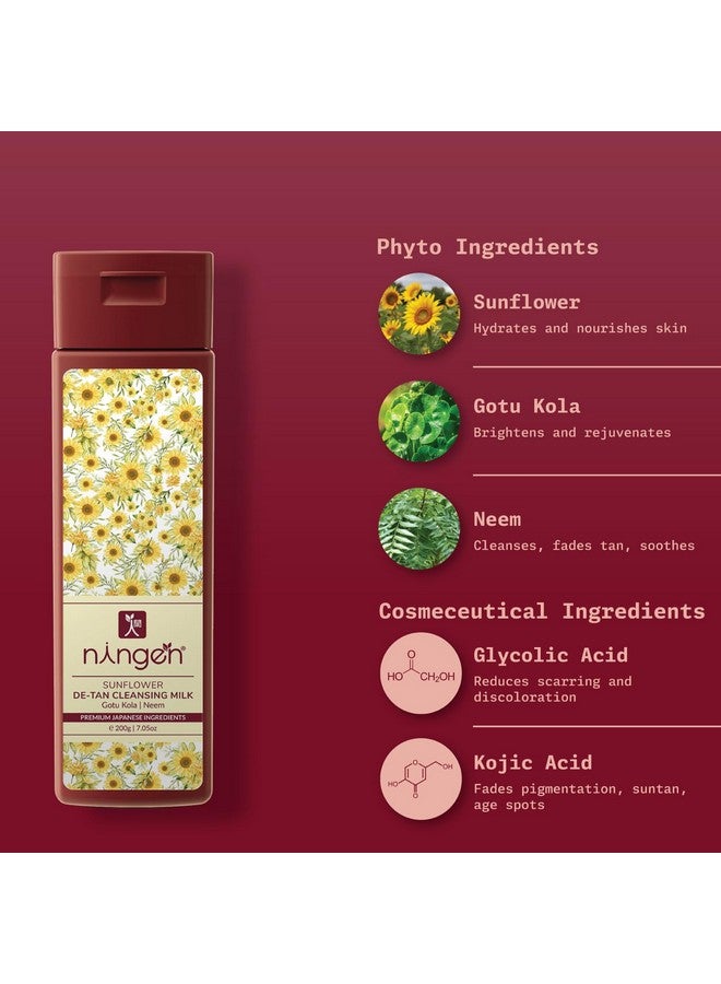 ningen Sunflower De-Tan Cleansing Milk I Enriched With Gotokula, Neem I Dermatologically Tested, Paraben Free I Use It For Tan, Dirt, Grime And Make-Up Removal I 200G - Image 2