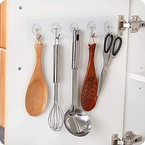 Raxon™ Self Adhesive Plastic Wall Hooks, Heavy Duty Sticky Hooks for Hanging 10KG Waterproof Transparent Adhesive Hooks for Wall, Wall Hangers for Kitchen Bathroom Bedroom Accessories Pack of 30 - Image 3