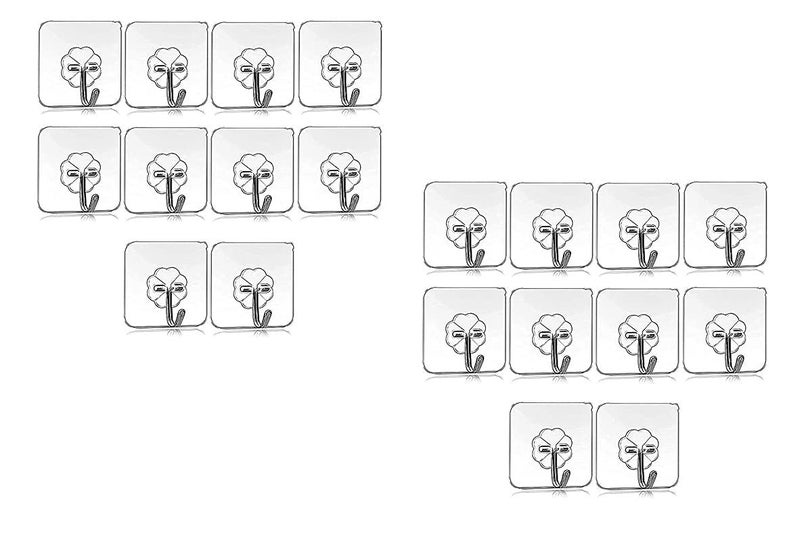 Raxon™ Self Adhesive Plastic Wall Hooks, Heavy Duty Sticky Hooks for Hanging 10KG Waterproof Transparent Adhesive Hooks for Wall, Wall Hangers for Kitchen Bathroom Bedroom Accessories Pack of 30 - Image 1