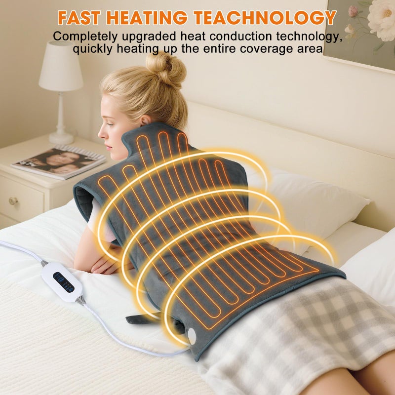 Tovve Heating Pad for Back Neck Shoulders, Large Wearable Relax Muscles, Birthday Gifts for Women Men Mom Dad Elderly, 3 Heat Settings/2-Hour Safe Auto-Off, 24"Ã—37" Ergonomic Fit Design-Gray - Image 3