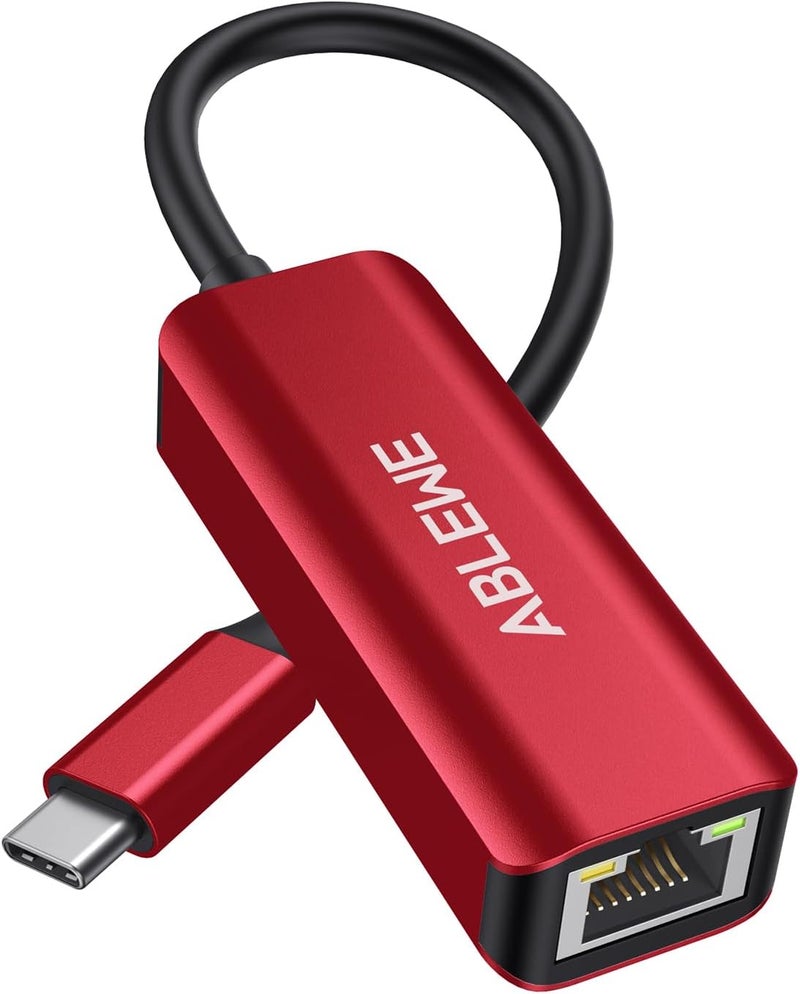 ABLEWE USB C to Ethernet Adapter, Type-C to RJ45 Gigabit Ethernet Adapter, Thunderbolt 3 to RJ45 LAN Network Adapter Compatible for MacBook Pro/Air, iPhone 15/16 Pro/Max, iPad Pro, Dell XPS (Red) - Image 1