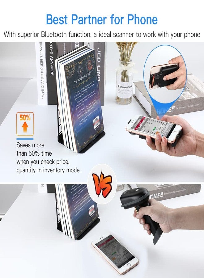 Eyoyo Upgraded 2D Bluetooth Barcode Scanner, Portable Back Clip Wireless 1D 2D QR Barcode Reader PDF417 Data Matrix Code Image Scanning Compatible with iPhone, Android, iOS - Image 2