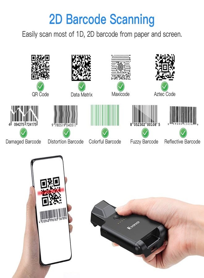 Eyoyo Upgraded 2D Bluetooth Barcode Scanner, Portable Back Clip Wireless 1D 2D QR Barcode Reader PDF417 Data Matrix Code Image Scanning Compatible with iPhone, Android, iOS - Image 5