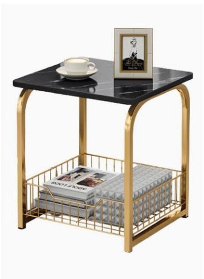 AGD Modern End Table With Storage Basket Sofa Side Table With Marble Design For Living Room - Image 1
