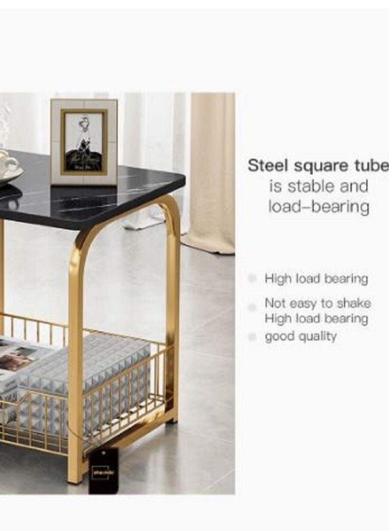 AGD Modern End Table With Storage Basket Sofa Side Table With Marble Design For Living Room - Image 5
