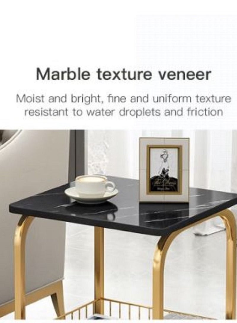 AGD Modern End Table With Storage Basket Sofa Side Table With Marble Design For Living Room - Image 2