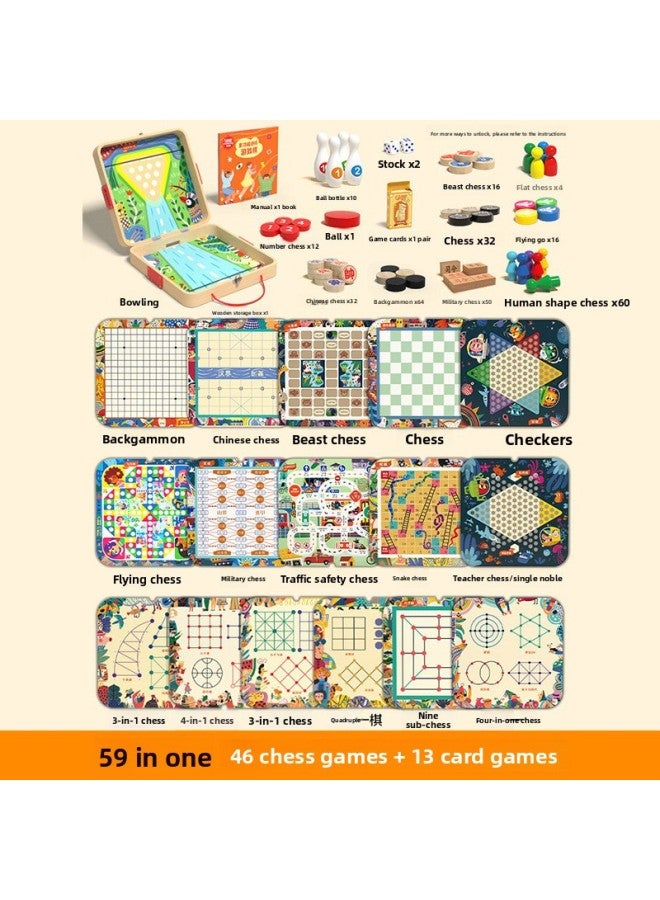 Wooden Flying Chess Multifunctional Chessboard Set All-In-One Chess Educational Toy Backgammon Game Birthday Gift