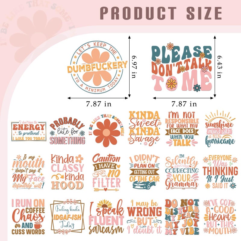 Dazoratix Funny Sarcastic Iron on Transfers - 20 Sheets Boho Sarcasm Ready to Press Black Humor Heat Transfer Clothing Patches Appliques Decals T-Shirts Women DIY Crafts Clothes Pillow Bag Decorations - Image 5