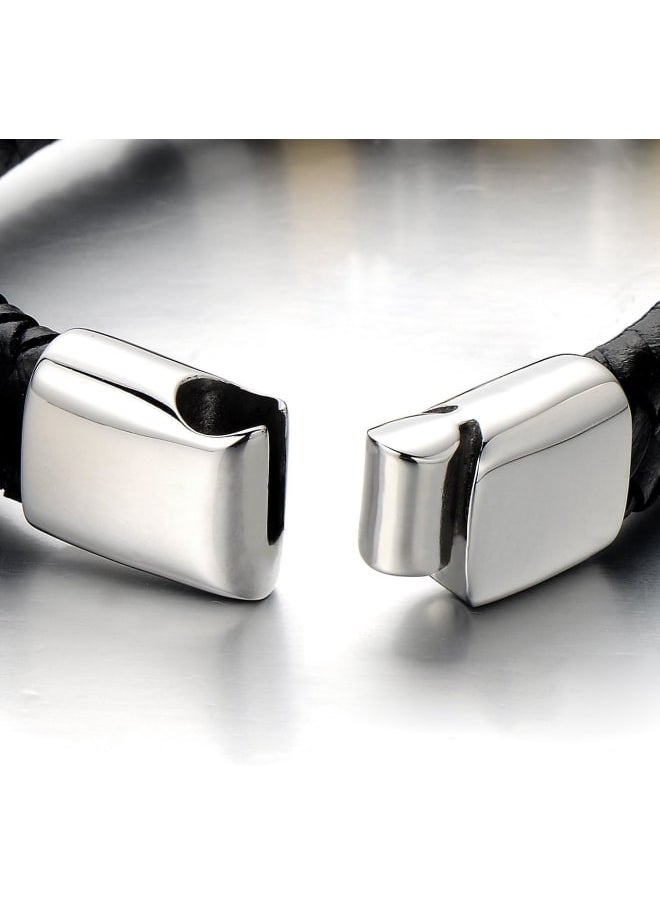 ماركة غير محددة - COOLSTEELANDBEYOND سوار جلدي مزدوج الخيط للرجال - جلد - دلايات من الفولاذ المقاوم للصدأ، مشبك مغناطيسي - Image 1