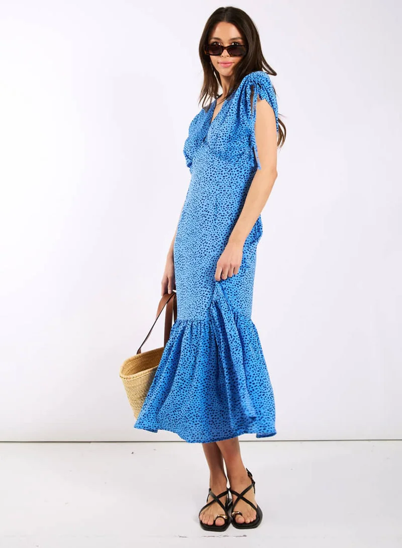 نيدز نو ليبل Blue Leopard Ruched Midi Dress