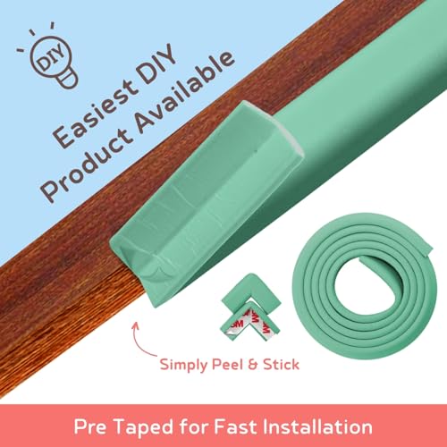 BabySafeHouse Pre-Taped Furniture Edge Guard and Corner Protector - 6.5ft Edge + 4 Corner Guards (Light Green Color) for Baby Proofing & Child Safety - Image 2
