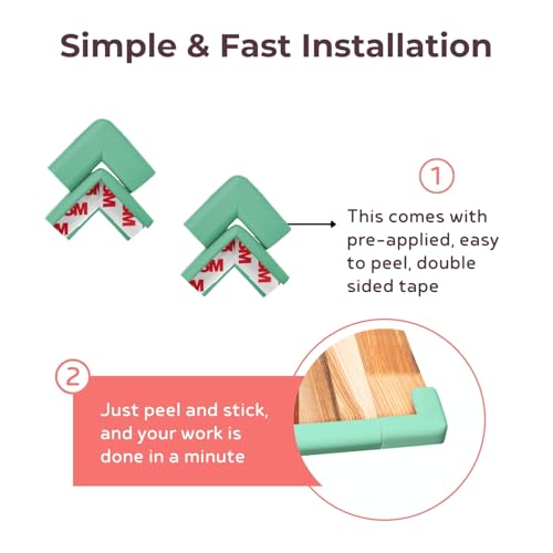 BabySafeHouse Pre-Taped Furniture Edge Guard and Corner Protector - 6.5ft Edge + 4 Corner Guards (Light Green Color) for Baby Proofing & Child Safety - Image 3