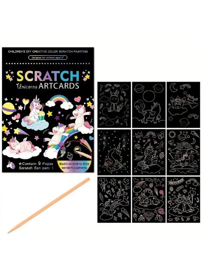 فنبلاست بطاقات فن بلاست للرسم بالخدش - بطاقات تلوين سحرية للرسم بالخدش، ورق رسم بالخدش مع قلم للرسم والتخطيط، ومجموعة أدوات فنية وحرفية للأطفال (يونيكورن) - Image 1
