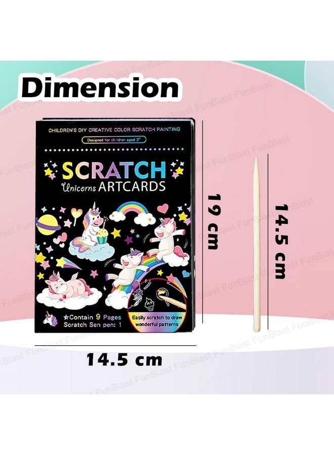 فنبلاست بطاقات فن بلاست للرسم بالخدش - بطاقات تلوين سحرية للرسم بالخدش، ورق رسم بالخدش مع قلم للرسم والتخطيط، ومجموعة أدوات فنية وحرفية للأطفال (يونيكورن) - Image 2