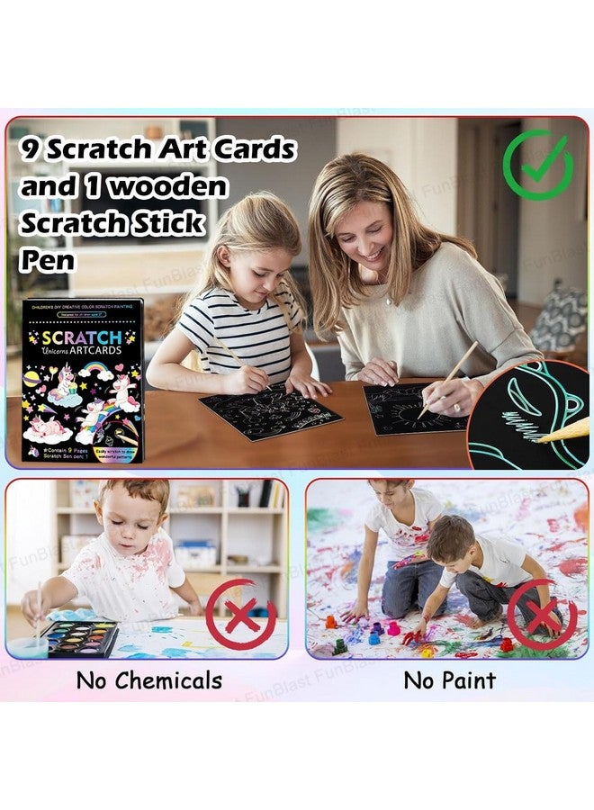 فنبلاست بطاقات فن بلاست للرسم بالخدش - بطاقات تلوين سحرية للرسم بالخدش، ورق رسم بالخدش مع قلم للرسم والتخطيط، ومجموعة أدوات فنية وحرفية للأطفال (يونيكورن) - Image 4