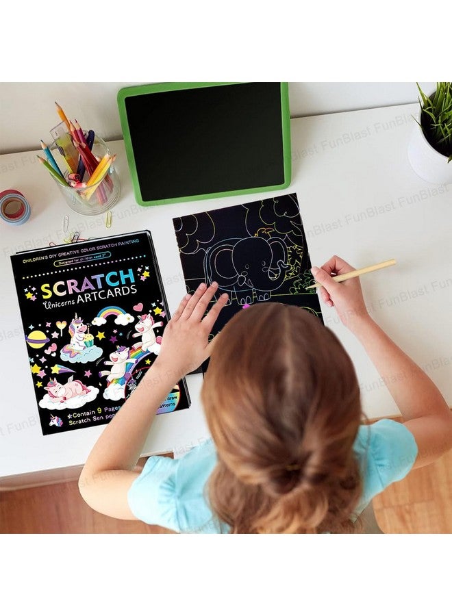 فنبلاست بطاقات فن بلاست للرسم بالخدش - بطاقات تلوين سحرية للرسم بالخدش، ورق رسم بالخدش مع قلم للرسم والتخطيط، ومجموعة أدوات فنية وحرفية للأطفال (يونيكورن) - Image 5
