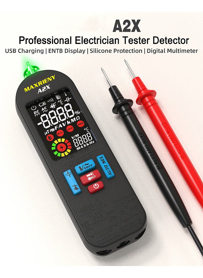 Generic MAXRIENY Automatic Anti-Burn Intelligent Digital Multimeter Non Contact Voltage Detector Smart Voltmeter Resistance Frequency Continuity V-Alert Live Wire Voltage Tester with Carrying Case  - Image 5