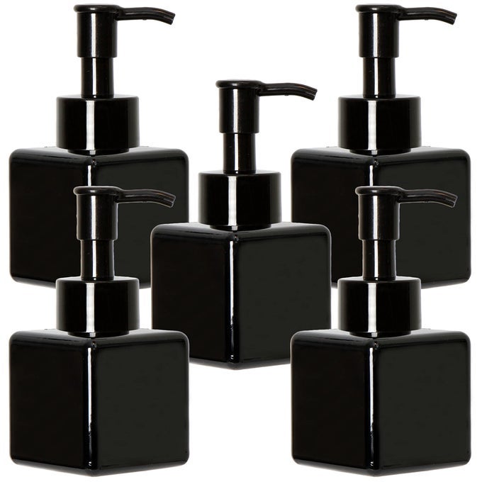 5 PACK 4 OUNCE PLASTIC PUMP BOTTLES SQUARE REFILLABLE PLASTIC PUMP BOTTLES FOR DISPENSING LOTIONS LIQUID SOAP BLACK