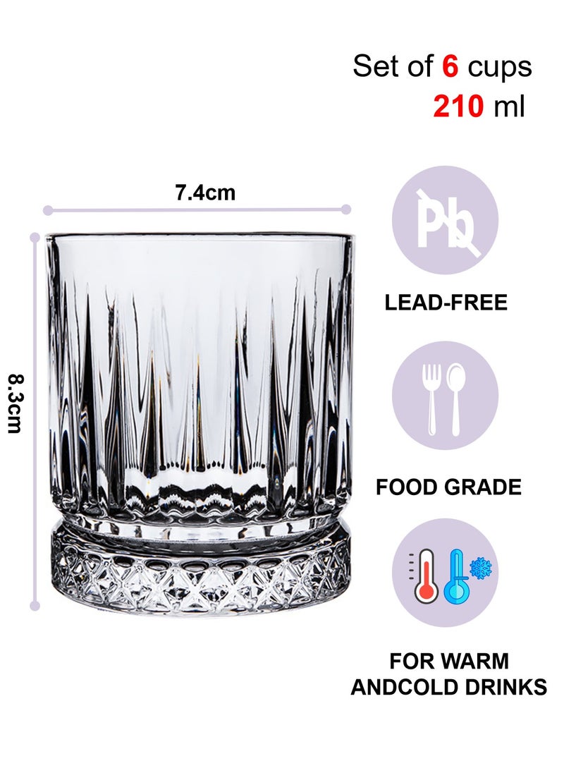 Glass Set, Set Of Six, Striped Cut Transparent Cup, Can Be Used For Drinking Water, Coffee, Tea, Juice, Milk, 210 Ml - Image 2