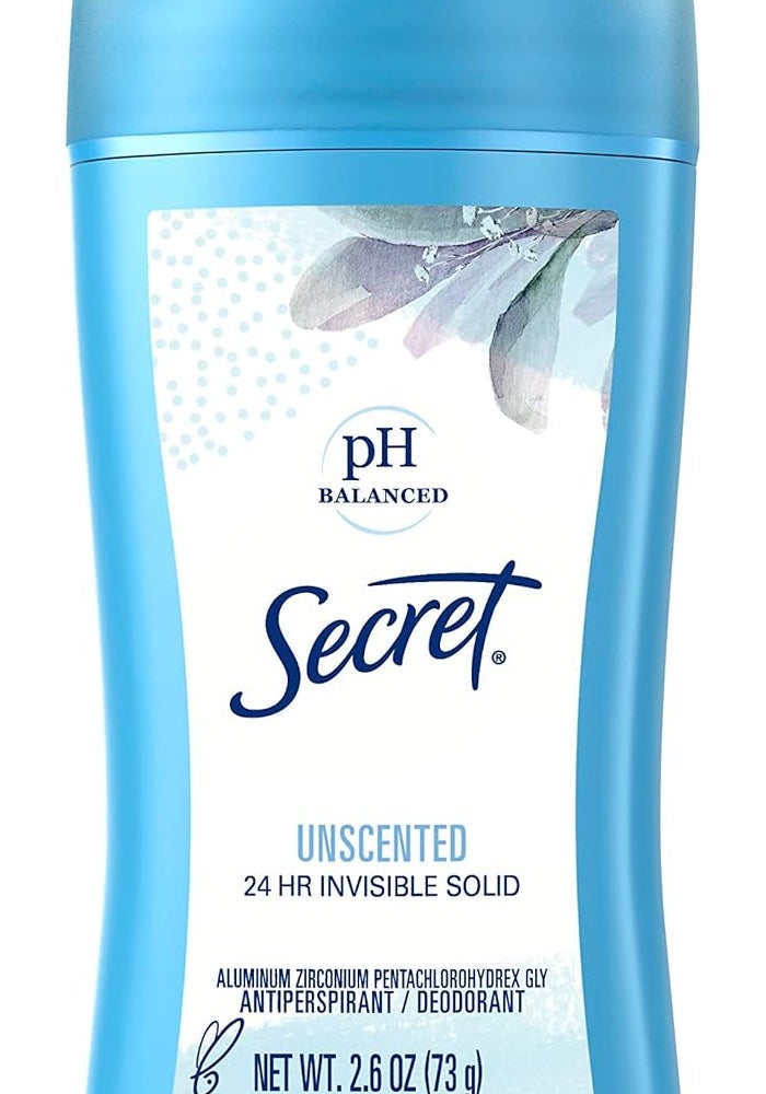 Secret Unscented Antiperspirant Deodorant, 24 Hour Invisible Solid, 2.6 oz - Image 1