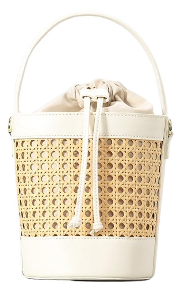 Upbull Rattan Bucket Bag for Women Straw Beach Bag Drawstring Crossbody Purse PU Leather Summer Shoulder Tote Bag Cute Hobo Bags - Image 4