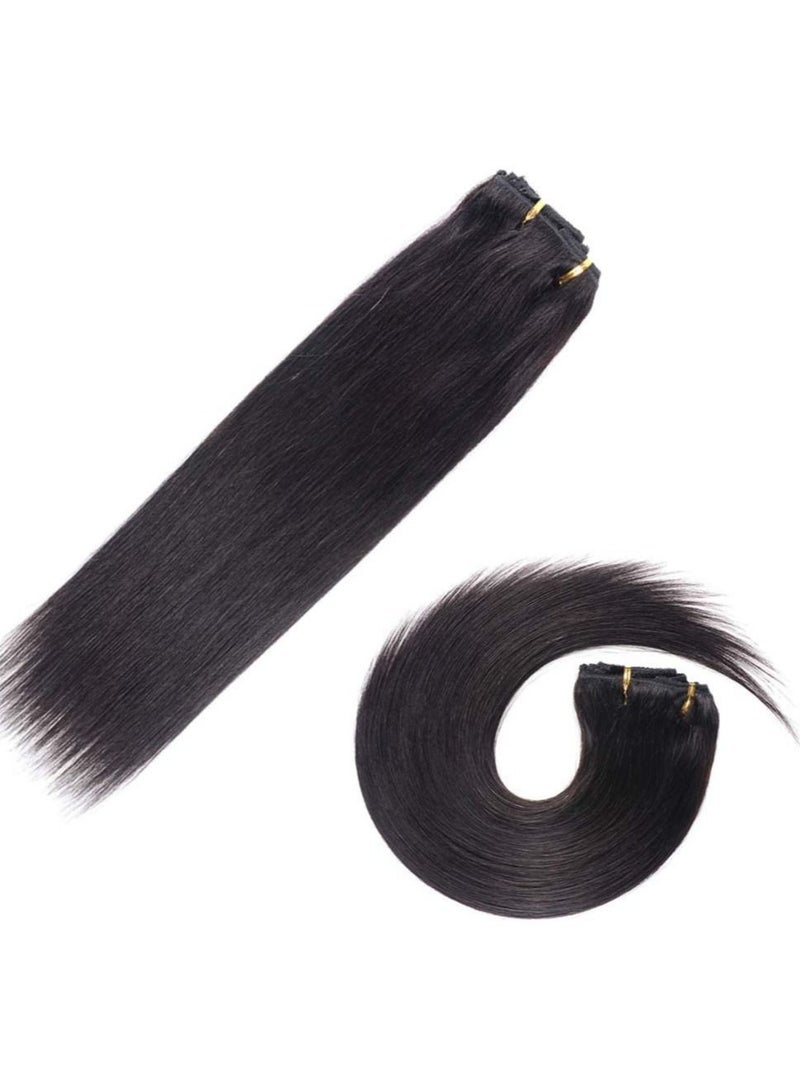 إستيل وصلات شعر كليب أون طبيعي، مستقيم أسود طبيعي، 100 جرام 7 قطع 16 مشبك - Image 4