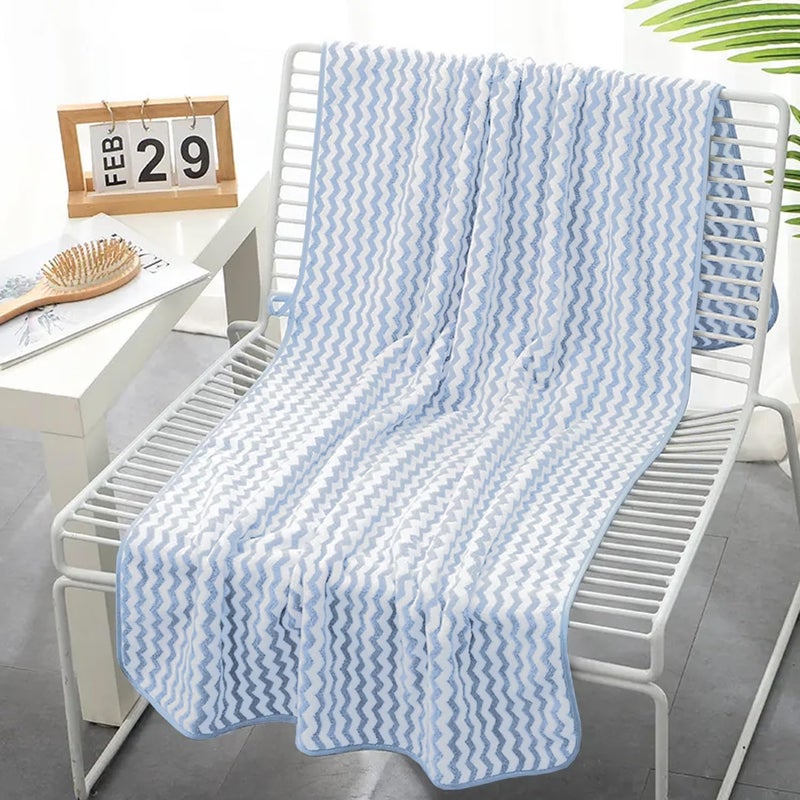 Kuber Industries Kuber Industries Bath Towel for Men, Women|280 GSM|Extra Soft & Fade Resistant|Polyester Towels for Bath|Stripes Design|Bathing Towel, Bath Sheet (Blue)  - Image 2