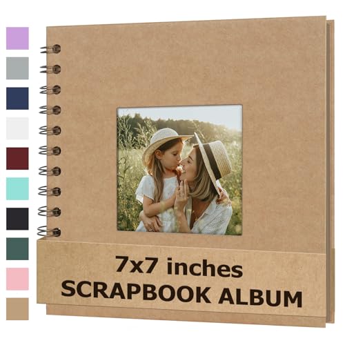 Bonyomor Scrapbook Album 7x7 Inches Photo Album Hardcover Kraft with Window Scrap Book Blank Memory Book for Baby Wedding Guest Book Couples Graduation Travel DIY Anniversary, 40 Pages Brown - Image 1