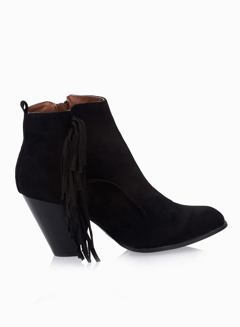 Qupid Fringe Heeled Ankle Boots
