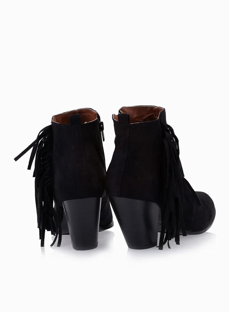 Qupid Fringe Heeled Ankle Boots
