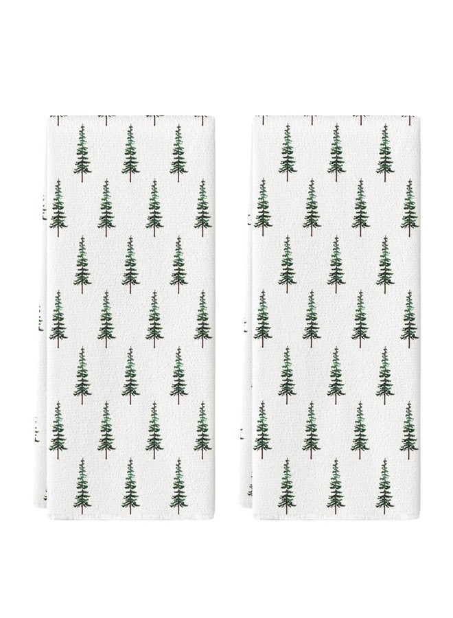 Artoid Mode Green Xmas Tree Christmas Kitchen Towels Dish Towels, 18x26 Inch Farmhouse Holiday Winter Decoration Cleaning Set of 2 - Image 1