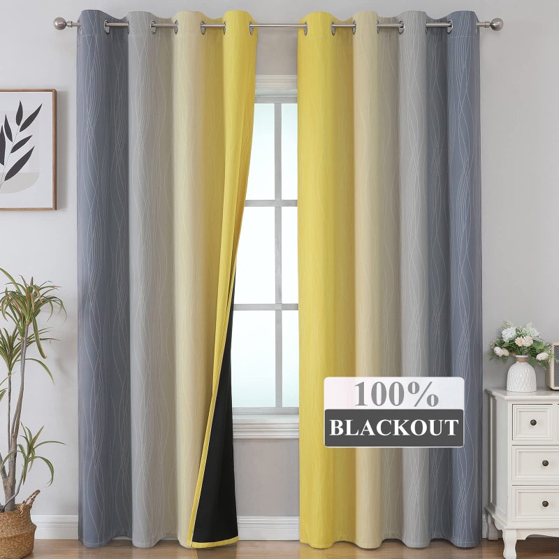 Estelar Textiler Yellow and Gray Blackout Curtains 96 Inches Long  Ombre Thermal Insulated Gradient Window Drapes for Bedroom  Full Light Blocking Curtains for Living Room 52x96 Inch  2 Panels - Image 2