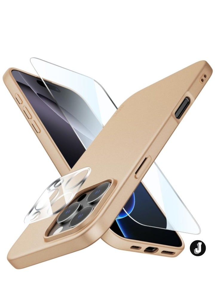 NEW "Ultra-Thin Matte Gold iPhone 16 Pro Max Case – Shockproof, Anti-Scratch with Camera Lens & Screen Protectors"