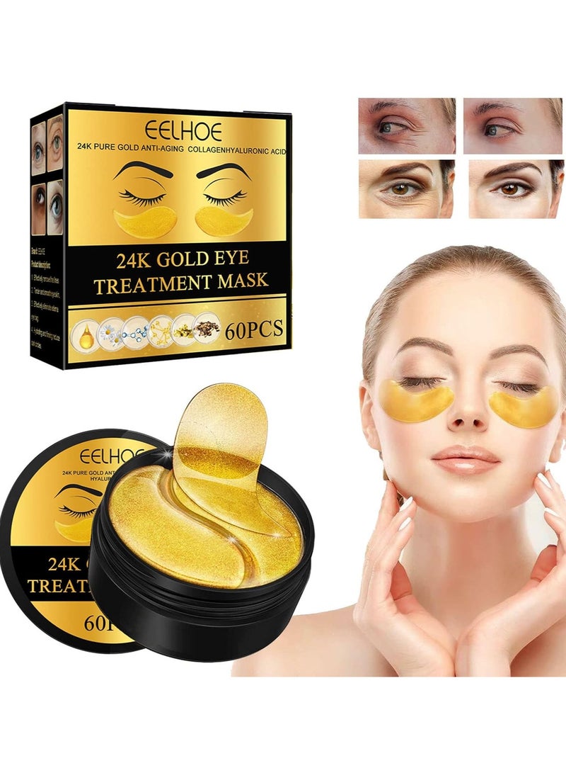 EELHOE 24K Gold Eye Treatment Mask 60pcs, Has The Effect Of Reducing Edema, Eliminating Wrinkles and Dark Circles Under The Eyes, and Reducing Eye Skin Aging, Skin Care for Both Men and Women Suitable for All Skin Types - Image 1