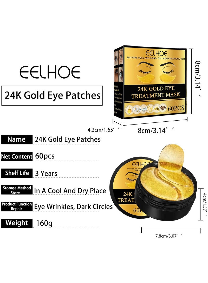 EELHOE 24K Gold Eye Treatment Mask 60pcs, Has The Effect Of Reducing Edema, Eliminating Wrinkles and Dark Circles Under The Eyes, and Reducing Eye Skin Aging, Skin Care for Both Men and Women Suitable for All Skin Types - Image 2