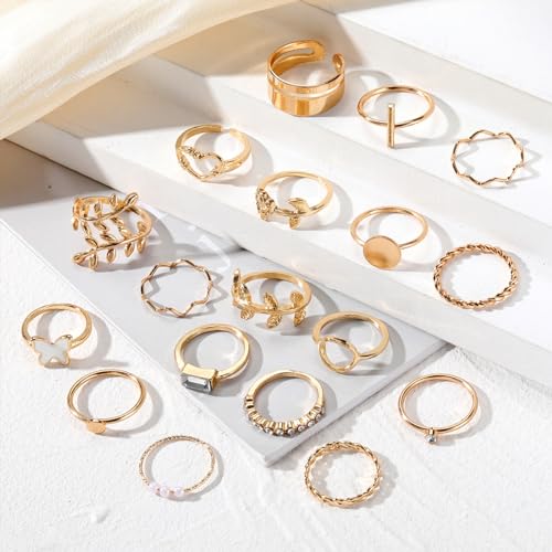 IFKM 24 Pcs Gold Knuckle Rings Set For Women Vintage Stackable Joint Finger Midi Rings Dainty Cubic Zirconia Crystal Simple Twist Hollow Cute Rings Pack Jewelry Gift (Love of Leaves, Gold) - Image 3
